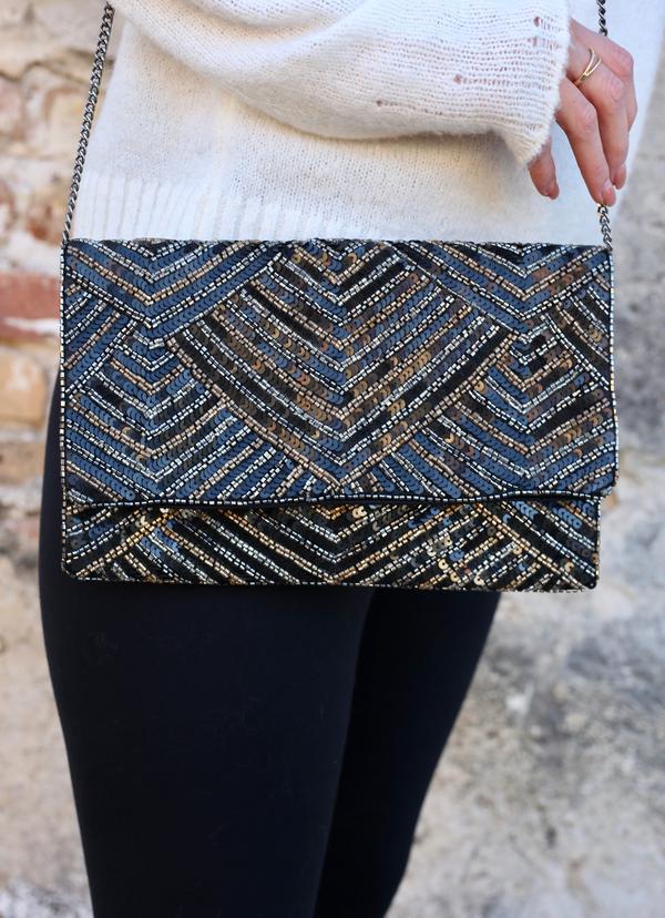 Velvet Bead And Sequin Cross-body Black