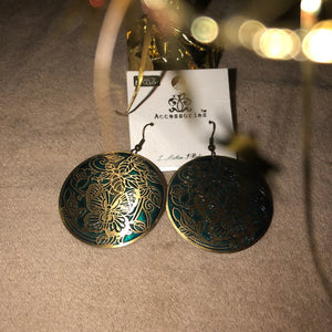 Green Round Hanging Earrings