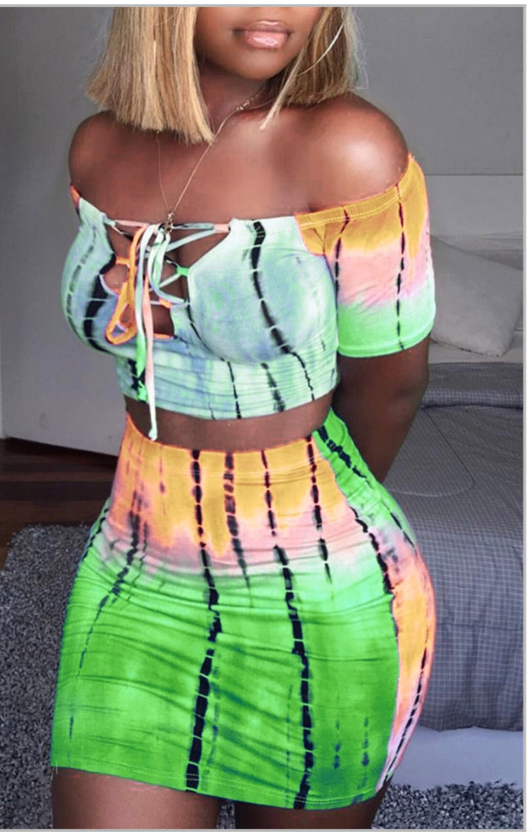 Green Tye Die 2 Piece Skirt Set