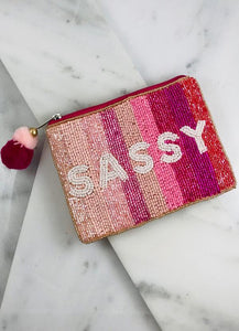 Sassy Striped Beaded Coin Pouch